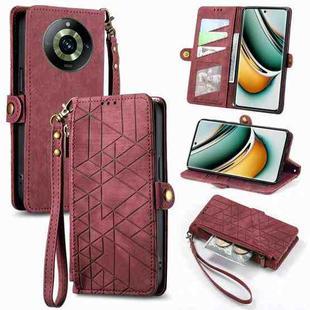 For Realme 11 Pro Geometric Zipper Wallet Side Buckle Leather Phone Case(Red)