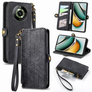 For Realme 11 Pro Geometric Zipper Wallet Side Buckle Leather Phone Case(Black)