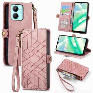 For Realme C33 Geometric Zipper Wallet Side Buckle Leather Phone Case(Pink)