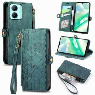For Realme C33 Geometric Zipper Wallet Side Buckle Leather Phone Case(Green)