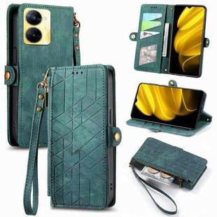 For Realme V30 Geometric Zipper Wallet Side Buckle Leather Phone Case(Green)