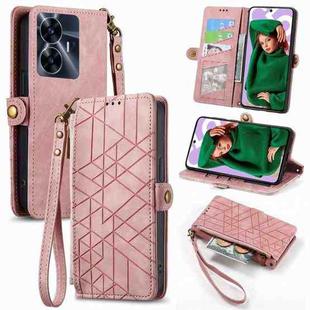 For Realme C55 Geometric Zipper Wallet Side Buckle Leather Phone Case(Pink)