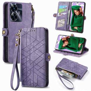 For Realme C55 Geometric Zipper Wallet Side Buckle Leather Phone Case(Purple)