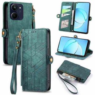 For Realme 10 4G Geometric Zipper Wallet Side Buckle Leather Phone Case(Green)