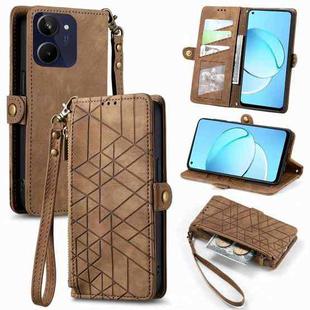 For Realme 10 4G Geometric Zipper Wallet Side Buckle Leather Phone Case(Brown)
