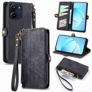For Realme 10 4G Geometric Zipper Wallet Side Buckle Leather Phone Case(Black)
