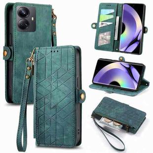 For Realme 10 Pro Geometric Zipper Wallet Side Buckle Leather Phone Case(Green)