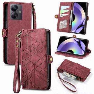 For Realme 10 Pro Geometric Zipper Wallet Side Buckle Leather Phone Case(Red)