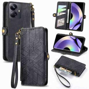 For Realme 10 Pro+ Geometric Zipper Wallet Side Buckle Leather Phone Case(Black)