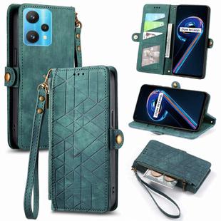 For Realme 9 Pro Geometric Zipper Wallet Side Buckle Leather Phone Case(Green)
