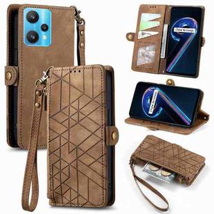 For Realme 9 Pro Geometric Zipper Wallet Side Buckle Leather Phone Case(Brown)