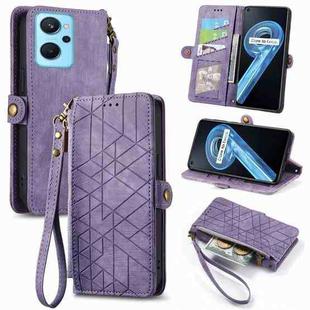 For Realme 9i Geometric Zipper Wallet Side Buckle Leather Phone Case(Purple)