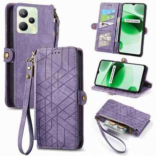 For Realme C35 Geometric Zipper Wallet Side Buckle Leather Phone Case(Purple)