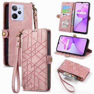 For Realme C31 Geometric Zipper Wallet Side Buckle Leather Phone Case(Pink)