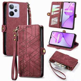 For Realme C31 Geometric Zipper Wallet Side Buckle Leather Phone Case(Red)