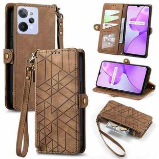 For Realme C31 Geometric Zipper Wallet Side Buckle Leather Phone Case(Brown)