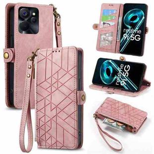 For Realme 9i 5G Geometric Zipper Wallet Side Buckle Leather Phone Case(Pink)