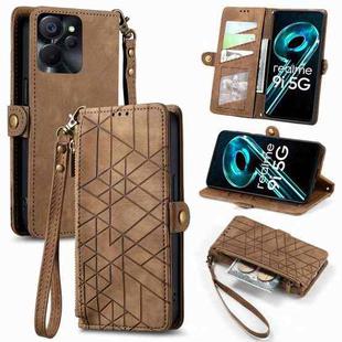 For Realme 9i 5G Geometric Zipper Wallet Side Buckle Leather Phone Case(Brown)