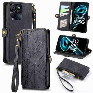 For Realme 9i 5G Geometric Zipper Wallet Side Buckle Leather Phone Case(Black)