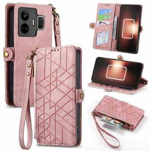 For Realme GT NEO 5 Geometric Zipper Wallet Side Buckle Leather Phone Case(Pink)