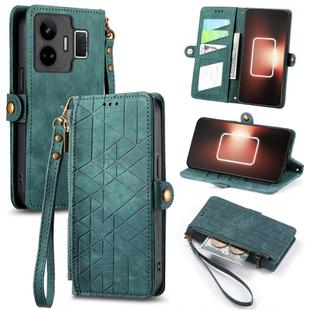 For Realme GT NEO 5 Geometric Zipper Wallet Side Buckle Leather Phone Case(Green)