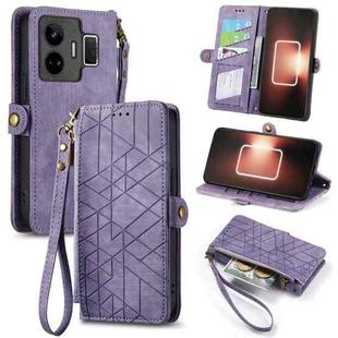 For Realme GT NEO 5 Geometric Zipper Wallet Side Buckle Leather Phone Case(Purple)