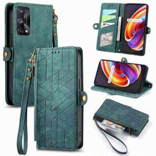For Realme X7 Pro Geometric Zipper Wallet Side Buckle Leather Phone Case(Green)
