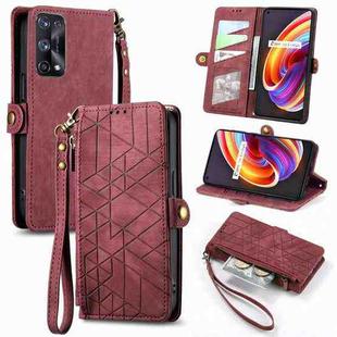 For Realme X7 Pro Geometric Zipper Wallet Side Buckle Leather Phone Case(Red)