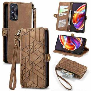 For Realme X7 Pro Geometric Zipper Wallet Side Buckle Leather Phone Case(Brown)