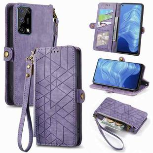 For Realme 7 Geometric Zipper Wallet Side Buckle Leather Phone Case(Purple)