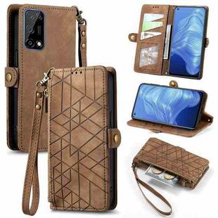 For Realme 7 Geometric Zipper Wallet Side Buckle Leather Phone Case(Brown)