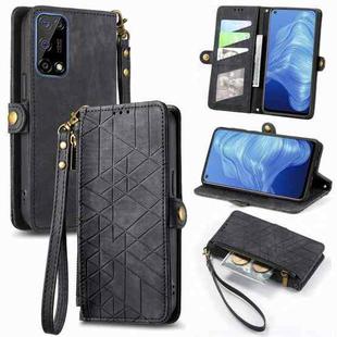 For Realme 7 Pro Geometric Zipper Wallet Side Buckle Leather Phone Case(Black)