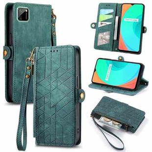 For Realme C11 Geometric Zipper Wallet Side Buckle Leather Phone Case(Green)