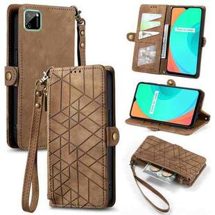 For Realme C11 Geometric Zipper Wallet Side Buckle Leather Phone Case(Brown)