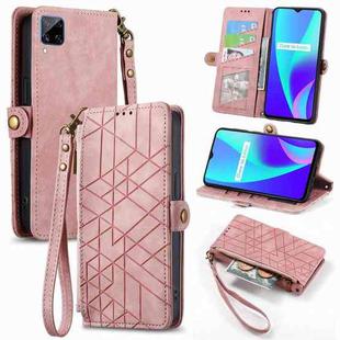 For Realme C15 / C12 / C25S Geometric Zipper Wallet Side Buckle Leather Phone Case(Pink)