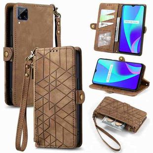 For Realme C15 / C12 / C25S Geometric Zipper Wallet Side Buckle Leather Phone Case(Brown)