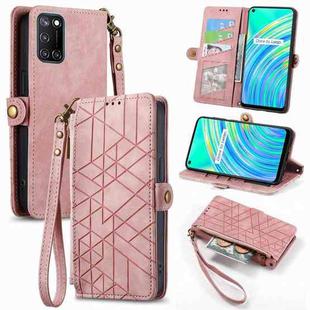 For Realme C17 / 7i Geometric Zipper Wallet Side Buckle Leather Phone Case(Pink)