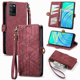 For Realme C17 / 7i Geometric Zipper Wallet Side Buckle Leather Phone Case(Red)