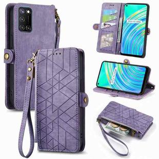 For Realme C17 / 7i Geometric Zipper Wallet Side Buckle Leather Phone Case(Purple)