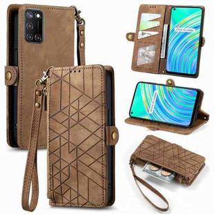 For Realme C17 / 7i Geometric Zipper Wallet Side Buckle Leather Phone Case(Brown)