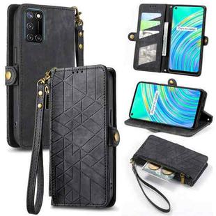 For Realme C17 / 7i Geometric Zipper Wallet Side Buckle Leather Phone Case(Black)