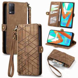 For Realme V13  5G / 8 5G Geometric Zipper Wallet Side Buckle Leather Phone Case(Brown)