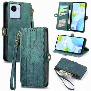 For Realme C30S Geometric Zipper Wallet Side Buckle Leather Phone Case(Green)