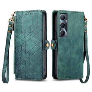 For Realme C65 Geometric Zipper Wallet Side Buckle Leather Phone Case(Green)