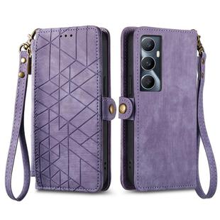 For Realme C65 Geometric Zipper Wallet Side Buckle Leather Phone Case(Purple)