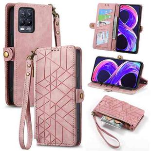 For Realme 8 / 8 Pro Geometric Zipper Wallet Side Buckle Leather Phone Case(Pink)