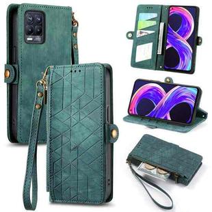 For Realme 8 / 8 Pro Geometric Zipper Wallet Side Buckle Leather Phone Case(Green)