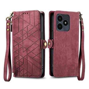 For Realme Note 50 Geometric Zipper Wallet Side Buckle Leather Phone Case(Red)