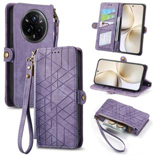 For Realme 14 Pro+ Geometric Zipper Wallet Side Buckle Leather Phone Case(Purple)