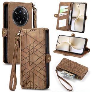 For Realme 14 Pro+ Geometric Zipper Wallet Side Buckle Leather Phone Case(Brown)